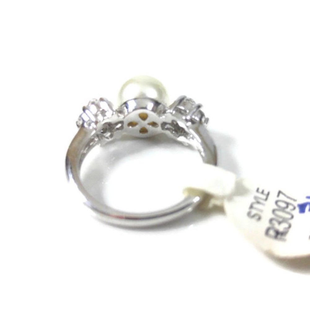 Pearl  CZ Ring Silver Plated Solitaire CZ Cluster - Picture 8 of 8